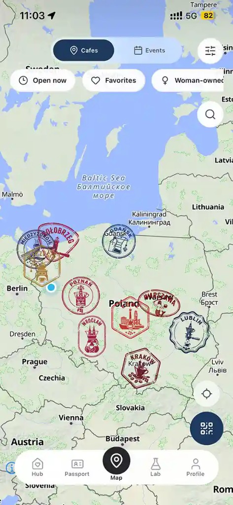 Map — specialty cafés