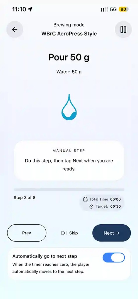 Recipe playback — brewing mode
